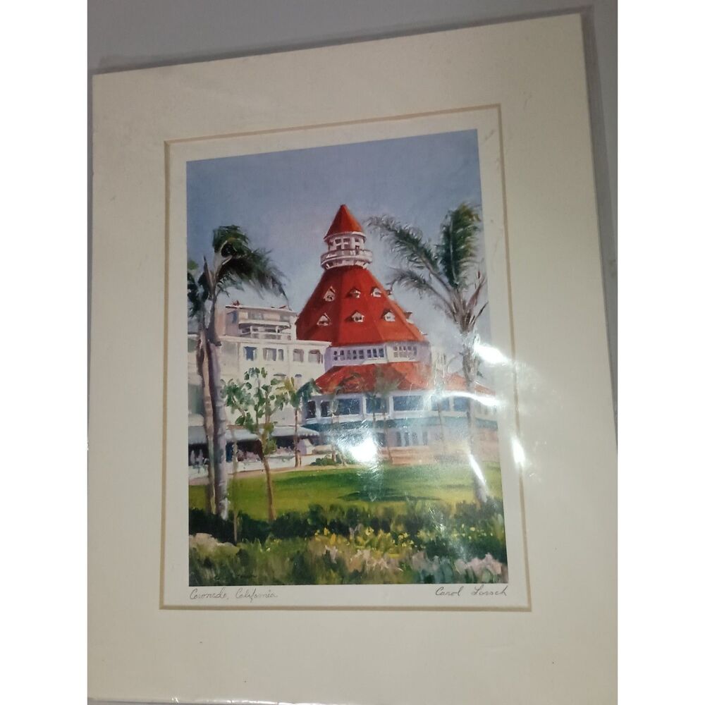 Vintage Art Print: Hotel Del Coronado by Carol Lorsch - Matted in Plastic Sleeve - Picture 2 of 6